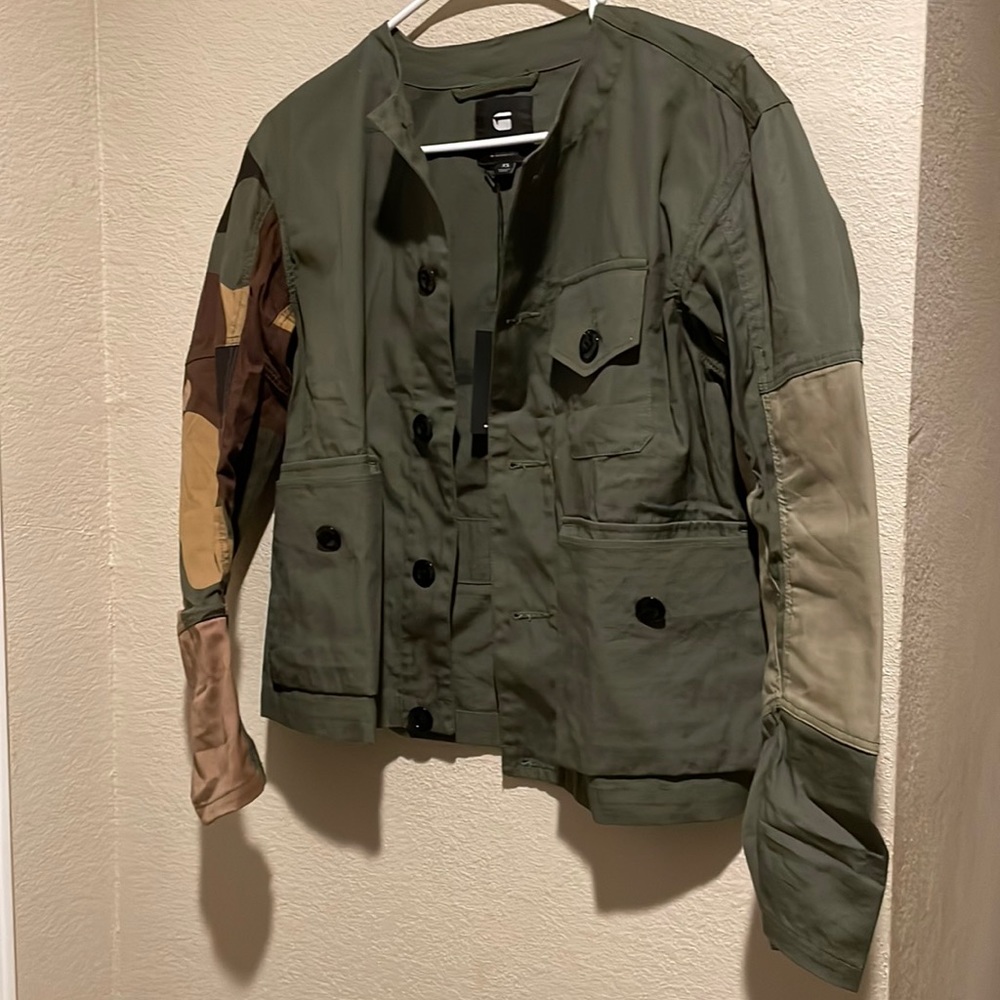 G-Star Utility Jacket in Olive Green with Patchwork Sleeves